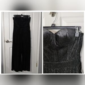 Mainstrip Metallic Velvet Black Strapless Corset Style Wide‎ Leg Jumpsuit Size L